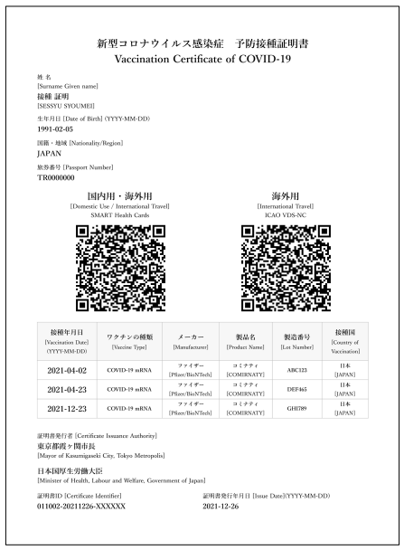 ワクチン接種証明書サンプル